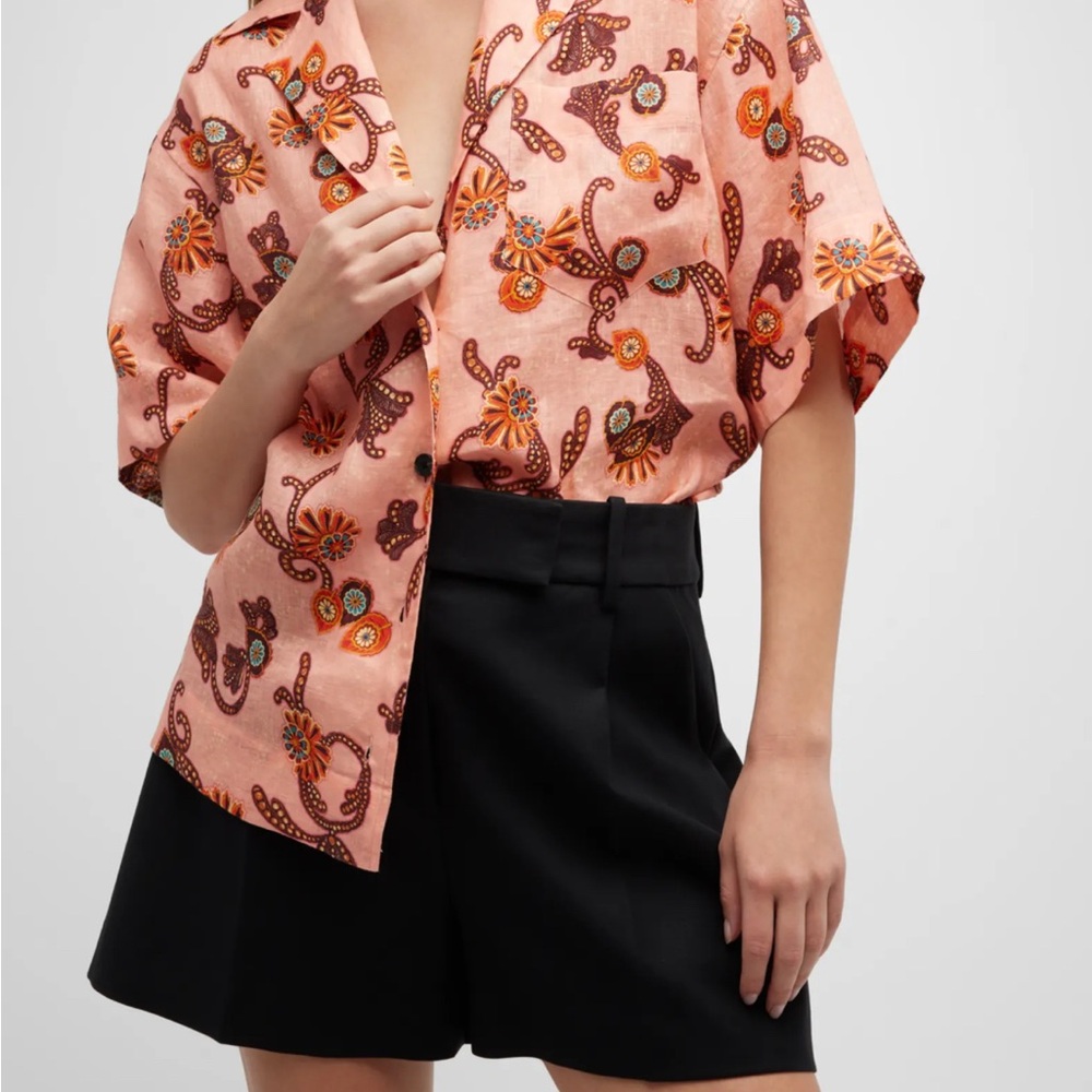 A.L.C. Sullivan Printed Linen Button Front Top Size M